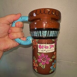 Tall ceramic mug with handle and lid